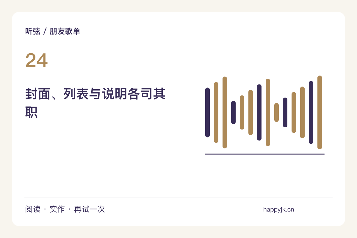 把歌单封面与曲目说明一起设计，文字不要盖过音乐主题图解
